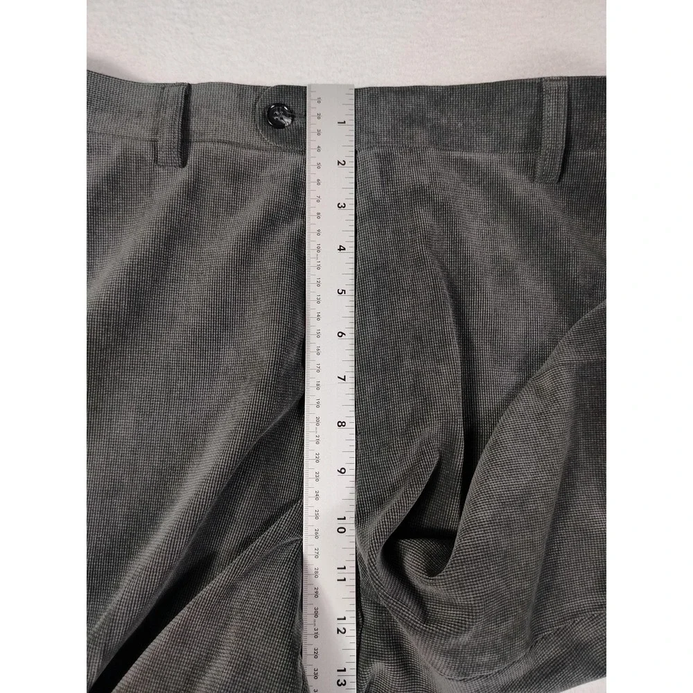 Alan Flusser Pants Mens 36x30 Gray Microfiber Stretch Dress Check Slacks Classic
